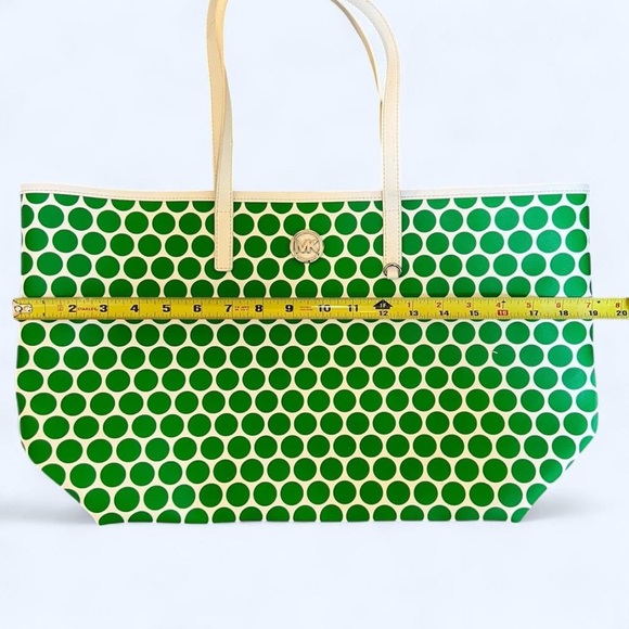 Michael Kors Green White Polka Dot Tote Bag Shoulder Purse - Picture 7 of 9